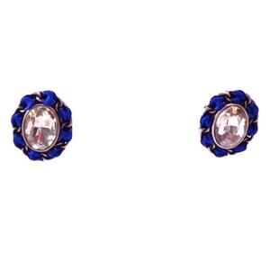 Vintage Designer Gemstone Grosgrain Ribbon Stud Earrings NWOT 198 Brass NAVY